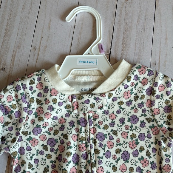 NWT Carters Tiny Playful Flowers Pink Purple Girls Footed Zip Up Pajamas SZ 9M - Picture 3 of 7